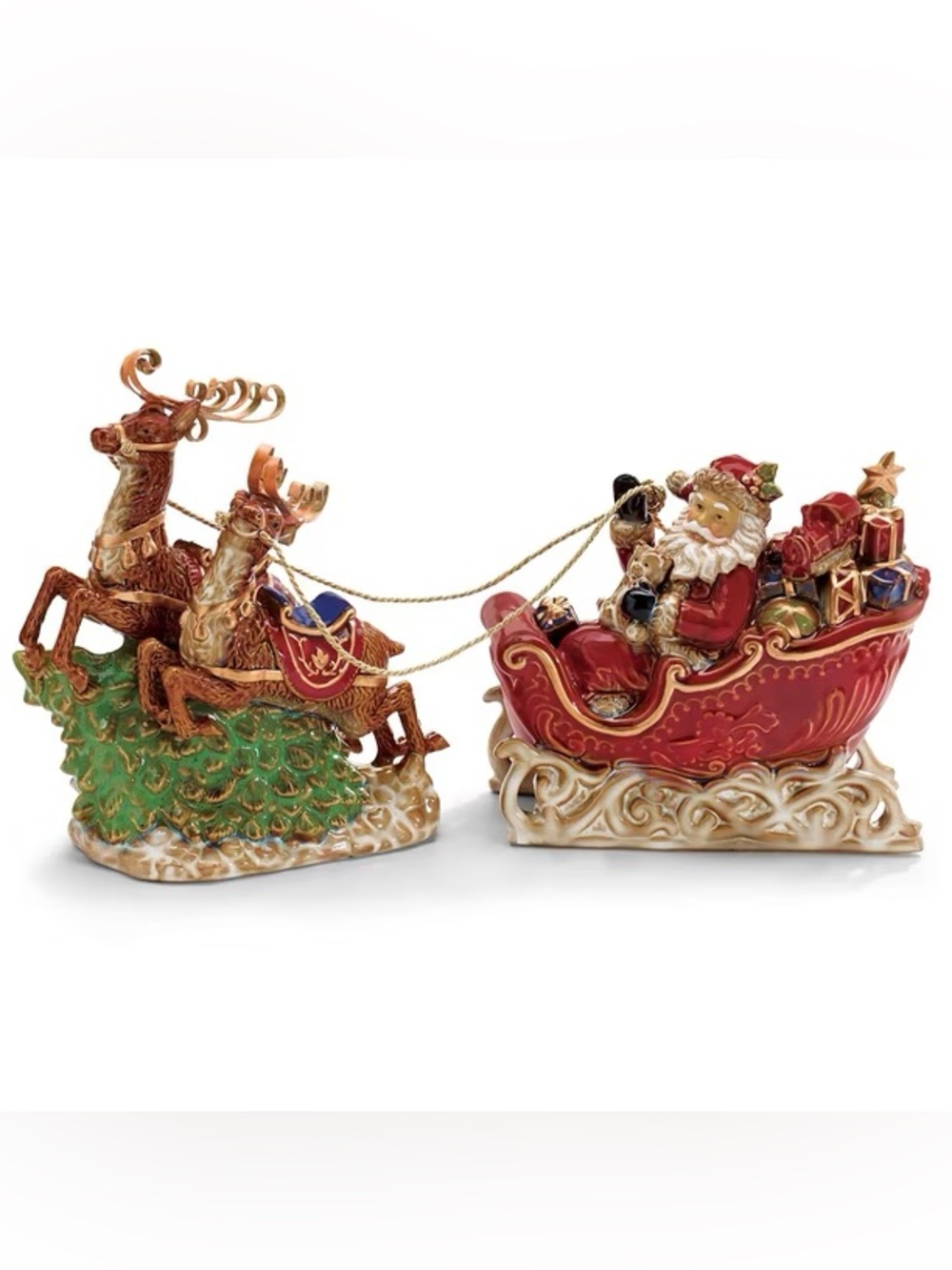 Porcelain Santa Sleigh with Reindeer
